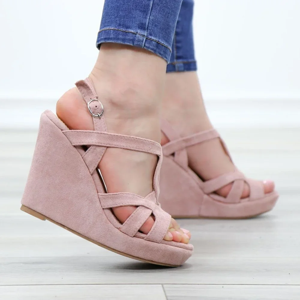 Faux Suede Wedge Heel Sandals - Picture 7 of 12